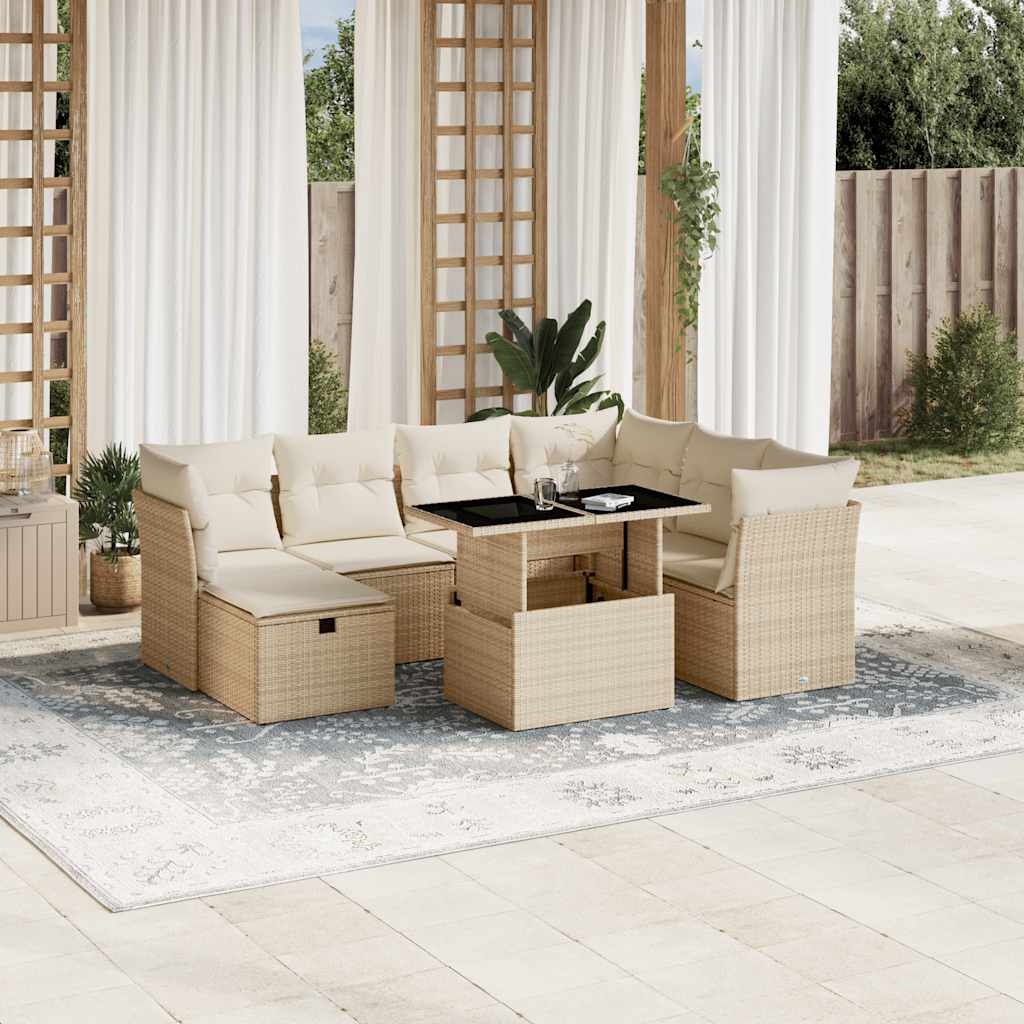 vidaXL 8 Piece Garden Sofa Set with Cushions Beige Poly Rattan