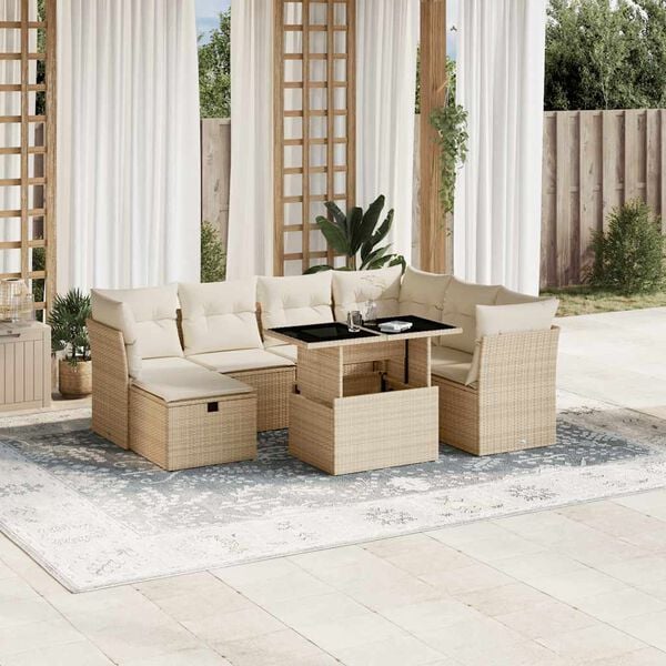 vidaXL 8 Piece Garden Sofa Set with Cushions Beige Poly Rattan