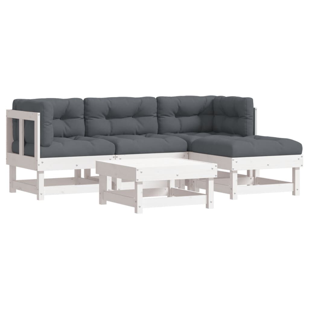 vidaXL 5 Piece Garden Lounge Set with Cushions White Solid Wood