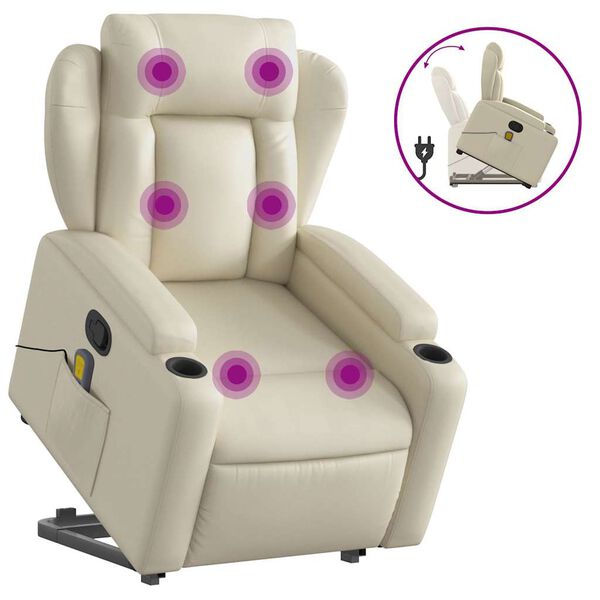 vidaXL Stand up Massage Recliner Chair Cream Faux Leather