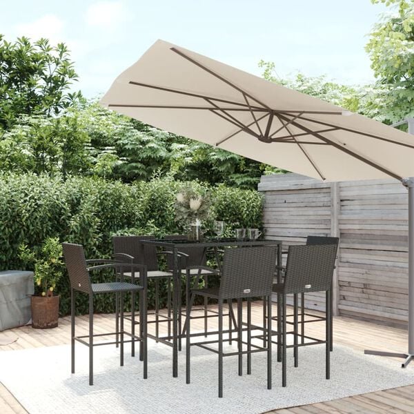 vidaXL 7 Piece Garden Bar Set Black Poly Rattan
