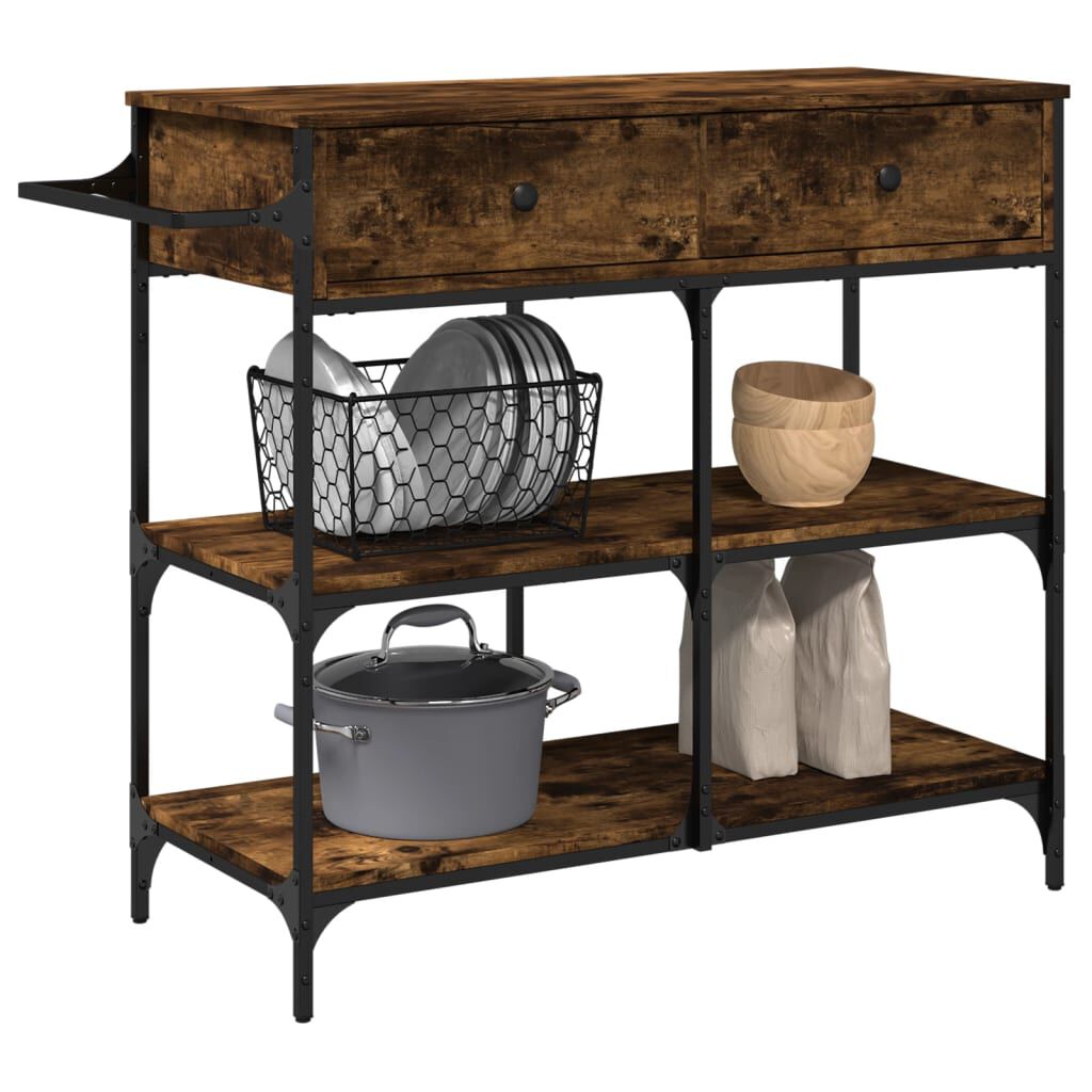 vidaXL Kitchen Trolley Smoked Oak 105x42x95 cm Engineered Wood