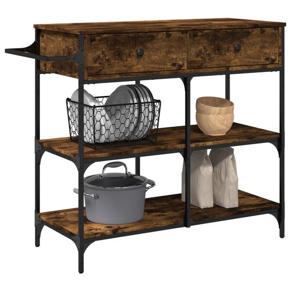 vidaXL Kitchen Trolley Smoked Oak 105x42x95 cm Engineered Wood