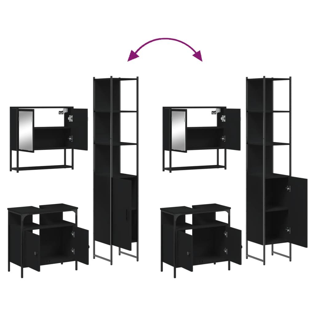 vidaXL 3 Piece Bathroom Furniture Set Black Engineered Wood