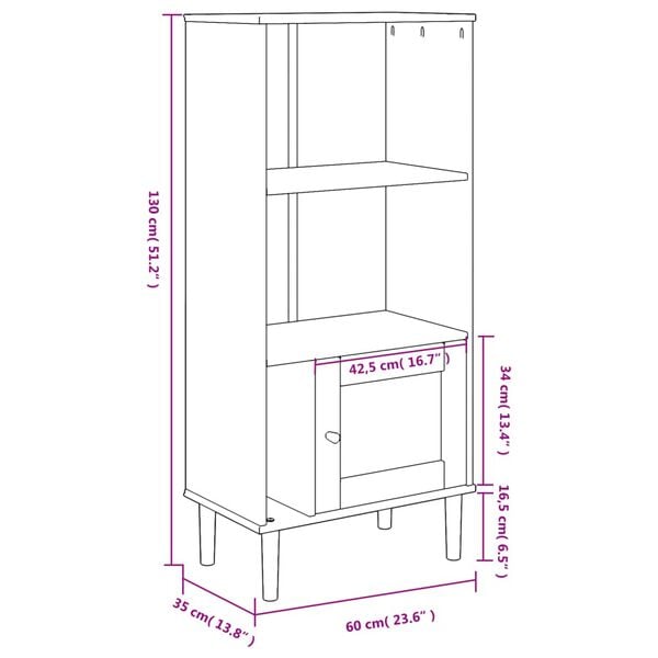vidaXL Bookcase SENJA Rattan Look Black 60x35x130 cm Solid Wood Pine