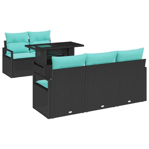 vidaXL Garden Sofa Set with Cushion 6 pcs Black Poly rattan