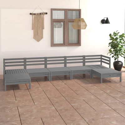 vidaXL 7 Piece Garden Lounge Set Grey Solid Wood Pine