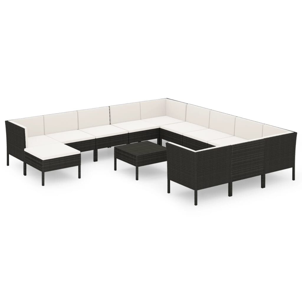vidaXL 13 Piece Garden Lounge Set with Cushions Poly Rattan Black