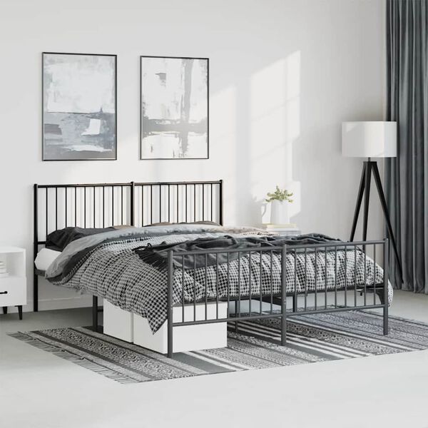 vidaXL Metal Bed Frame without Mattress with Footboard Black 150x200cm
