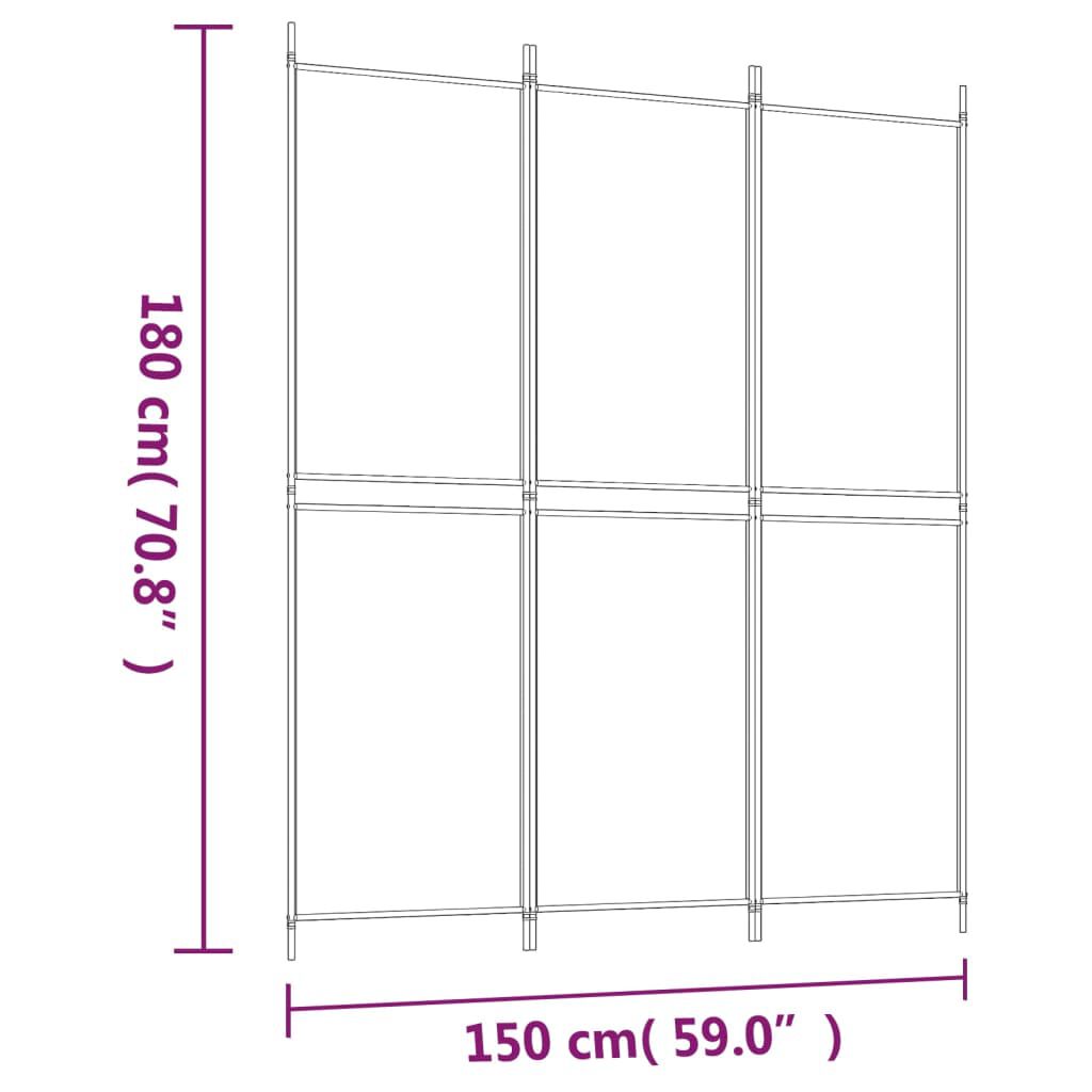 vidaXL 3-Panel Room Divider White 150x180 cm Fabric