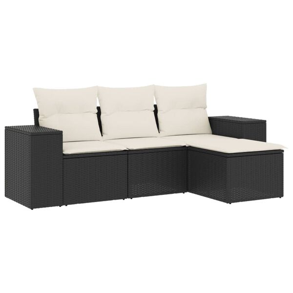vidaXL 4 Piece Garden Sofa Set with Cushions Black Poly Rattan