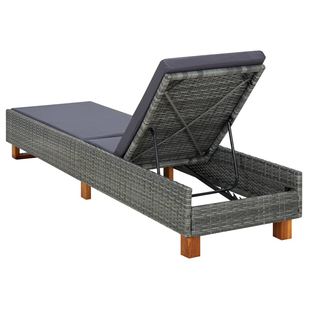 vidaXL Sunbed with Cushion Poly Rattan Grey