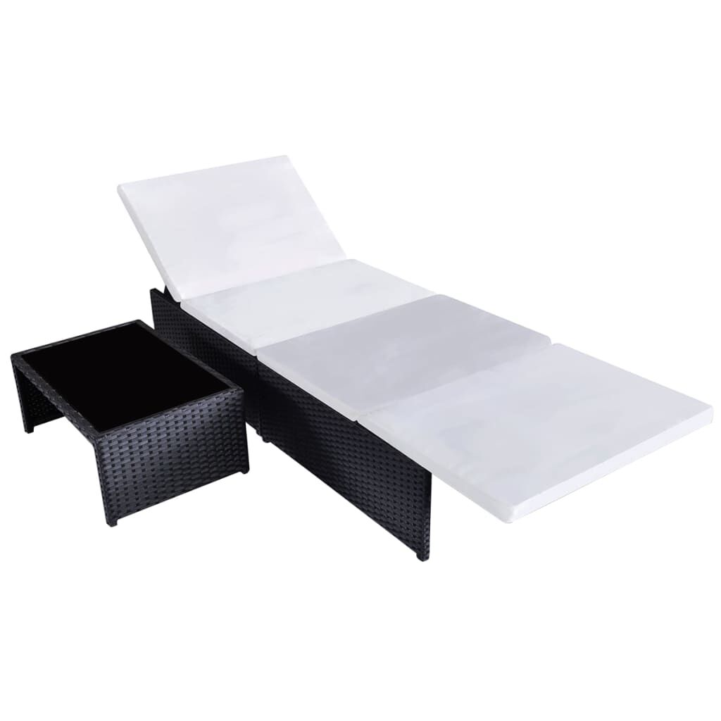vidaXL Reclining Garden Chairs 2 pcs with Table Black Poly Rattan
