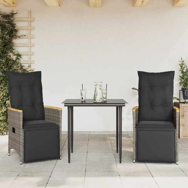 vidaXL Reclining Garden Chairs 2 pcs with Cushions Grey Poly Rattan