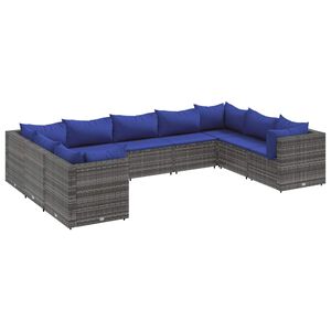 vidaXL 9 Piece Garden Lounge Set with Cushions Grey Poly Rattan