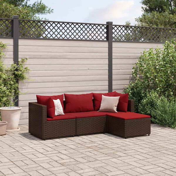 vidaXL 4 Piece Garden Lounge Set with Cushions Brown Poly Rattan
