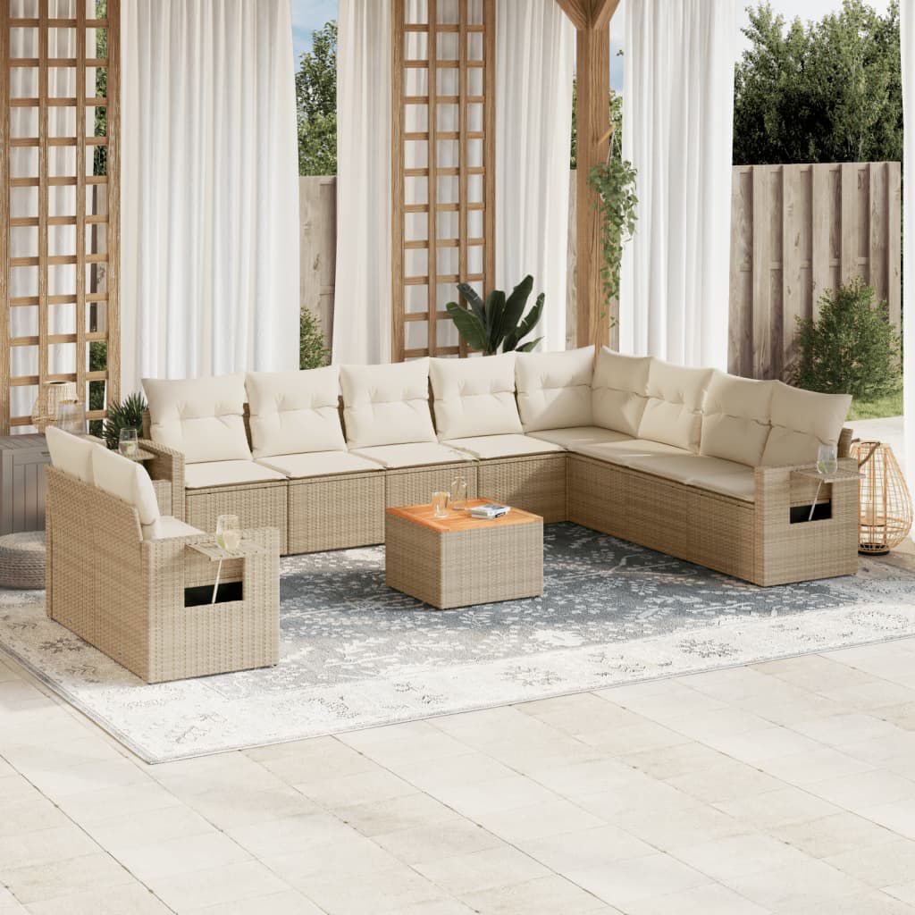 vidaXL 11 Piece Garden Sofa Set with Cushions Beige Poly Rattan