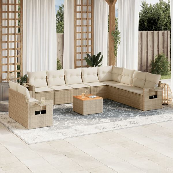 vidaXL 11 Piece Garden Sofa Set with Cushions Beige Poly Rattan