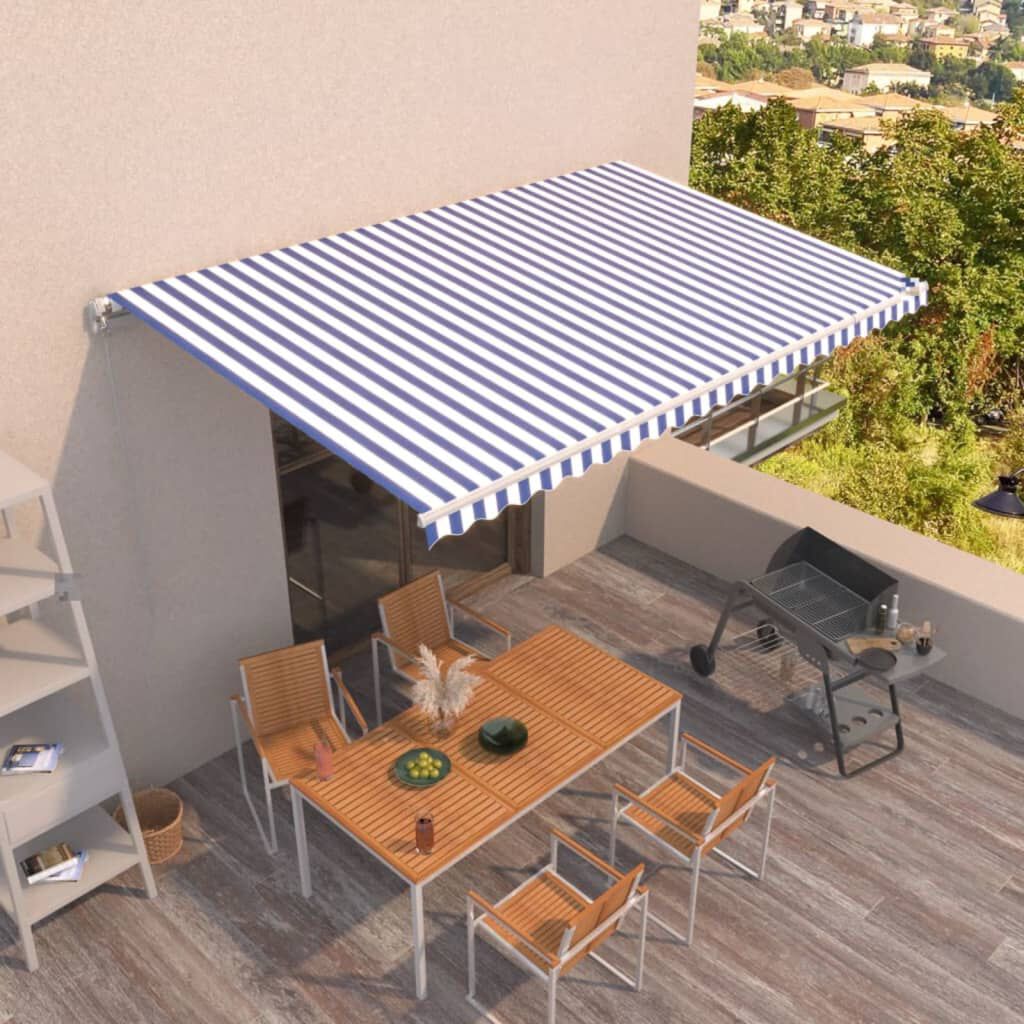 vidaXL Manual Retractable Awning 500x300 cm Blue and White