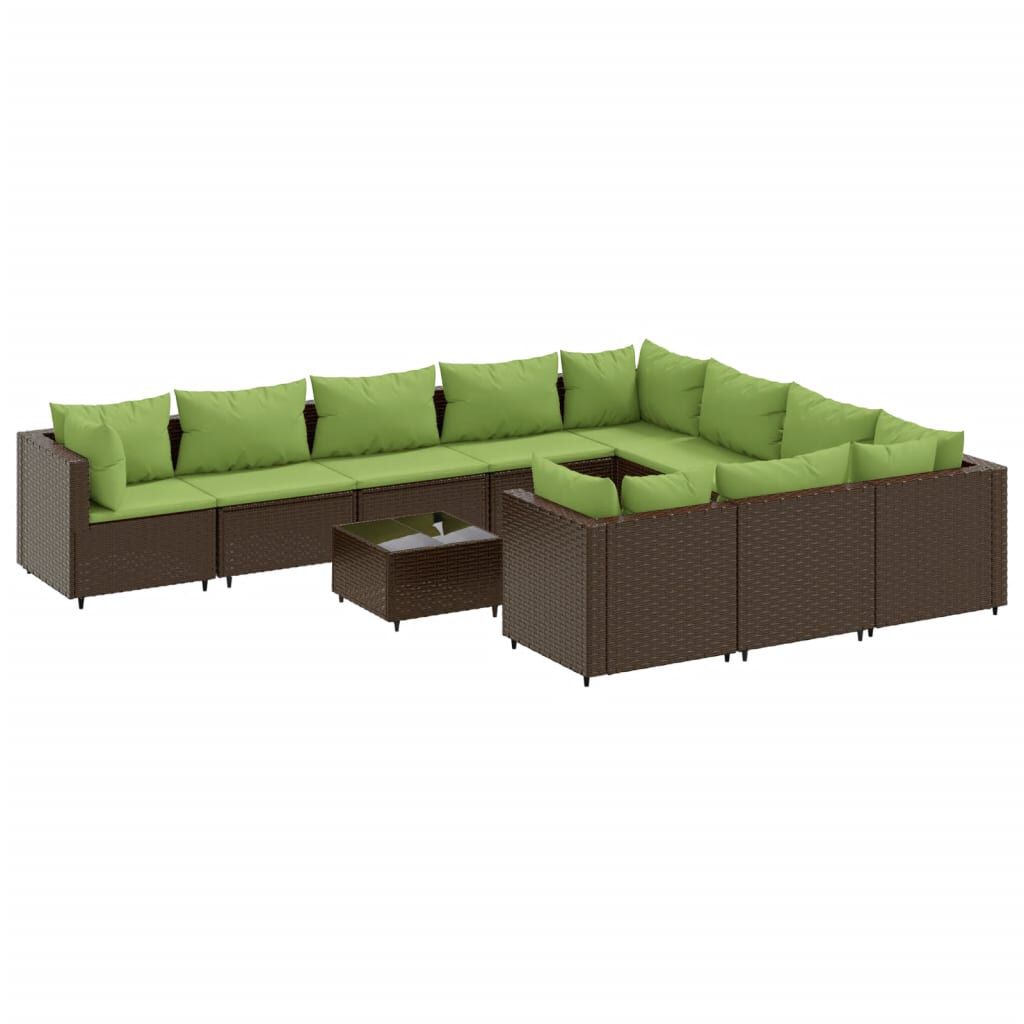 vidaXL 11 Piece Garden Sofa Set with Cushions Brown Poly Rattan