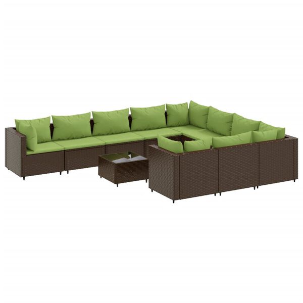 vidaXL 11 Piece Garden Sofa Set with Cushions Brown Poly Rattan