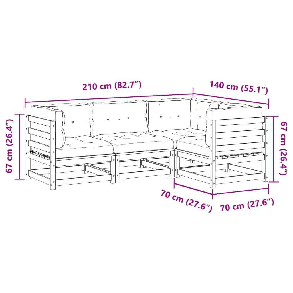 vidaXL 4 Piece Garden Sofa Set with Cushions Wax Brown Solid Wood Pine