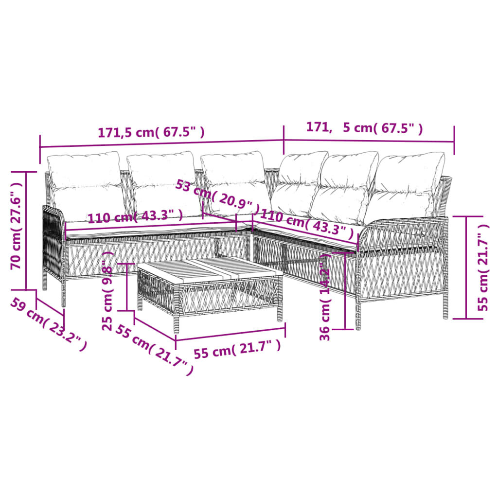 vidaXL 2 Piece Garden Sofa Set with Cushions Beige Poly Rattan