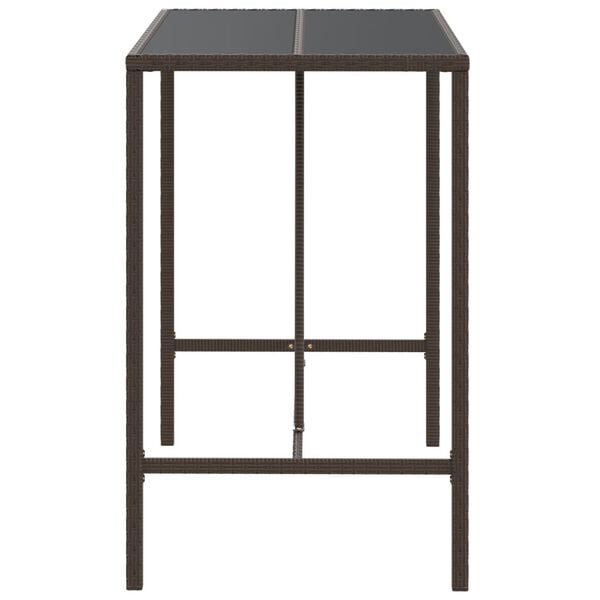 vidaXL Bar Table with Glass Top Brown 110x70x110 cm Poly Rattan