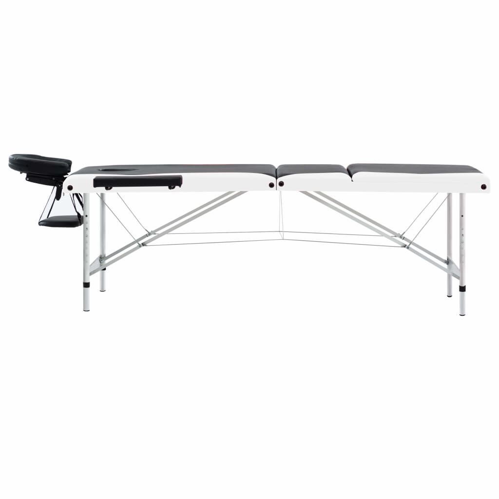 vidaXL 3-Zone Foldable Massage Table Aluminium Black and White