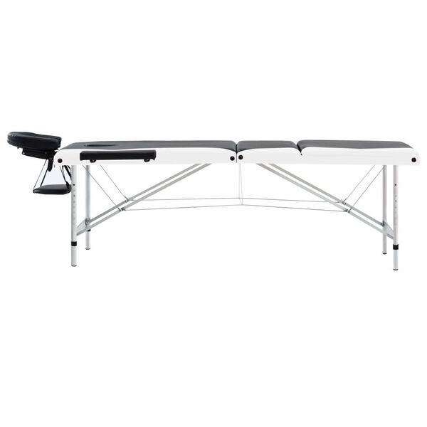 vidaXL 3-Zone Foldable Massage Table Aluminium Black and White