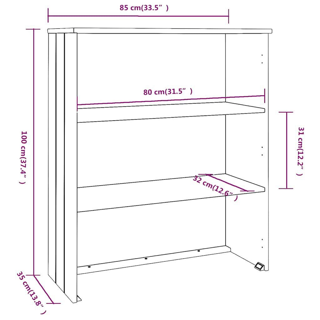 vidaXL Top for Highboard HAMAR White 85x35x100 cm Solid Wood Pine
