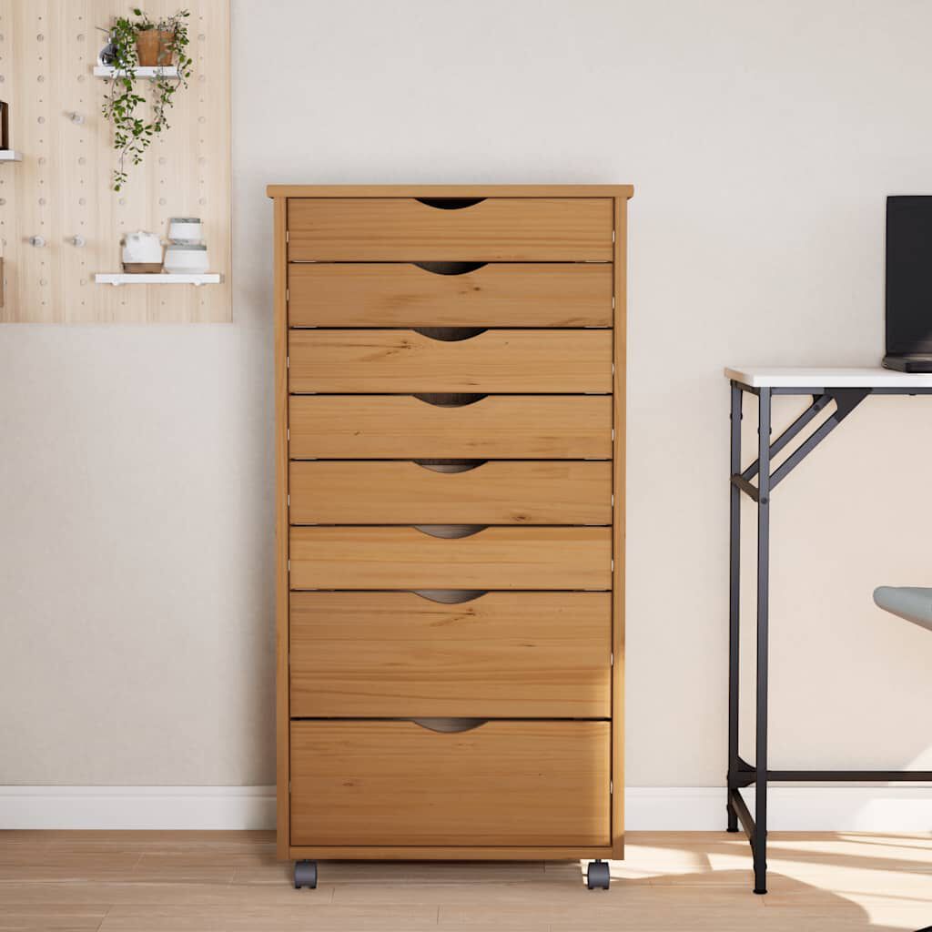 vidaXL Rolling Cabinet with Drawers MOSS Honey Brown Solid Wood Pine