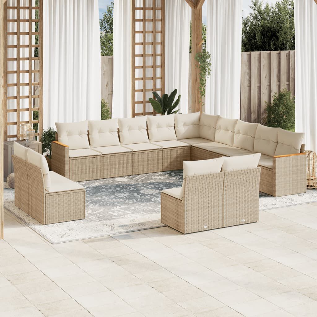 vidaXL 13 Piece Garden Sofa Set with Cushions Beige Poly Rattan