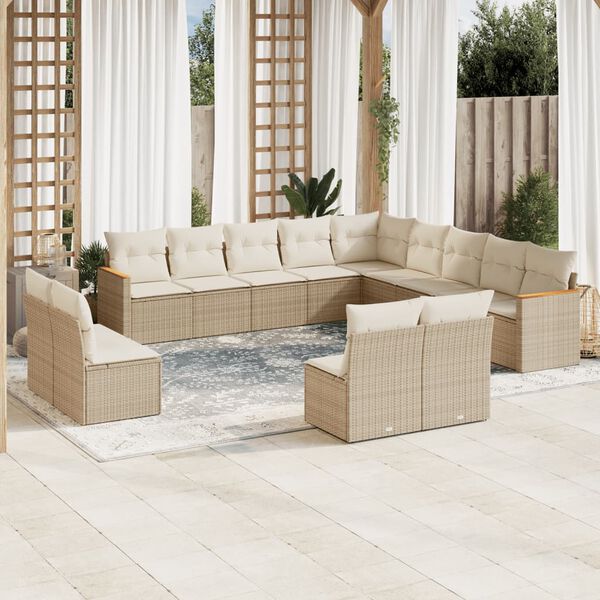 vidaXL 13 Piece Garden Sofa Set with Cushions Beige Poly Rattan
