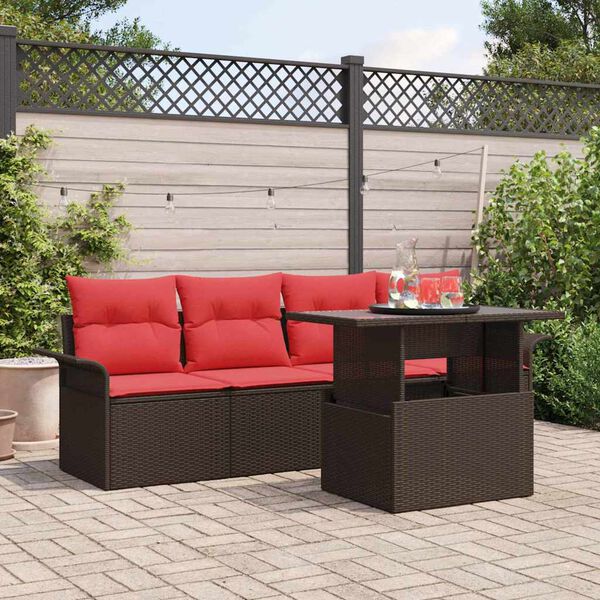 vidaXL Garden Sofa Set with Cushion 5 pcs Brown Poly rattan