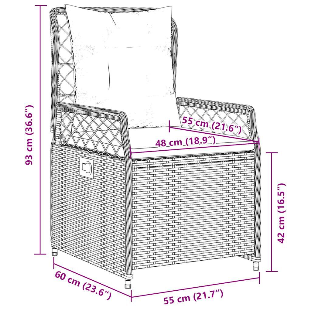 vidaXL Reclining Garden Chairs 2 pcs Grey Poly Rattan