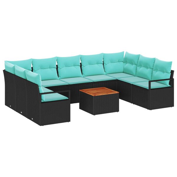 vidaXL Garden Sofa Set 10 pcs Black, turquoise
