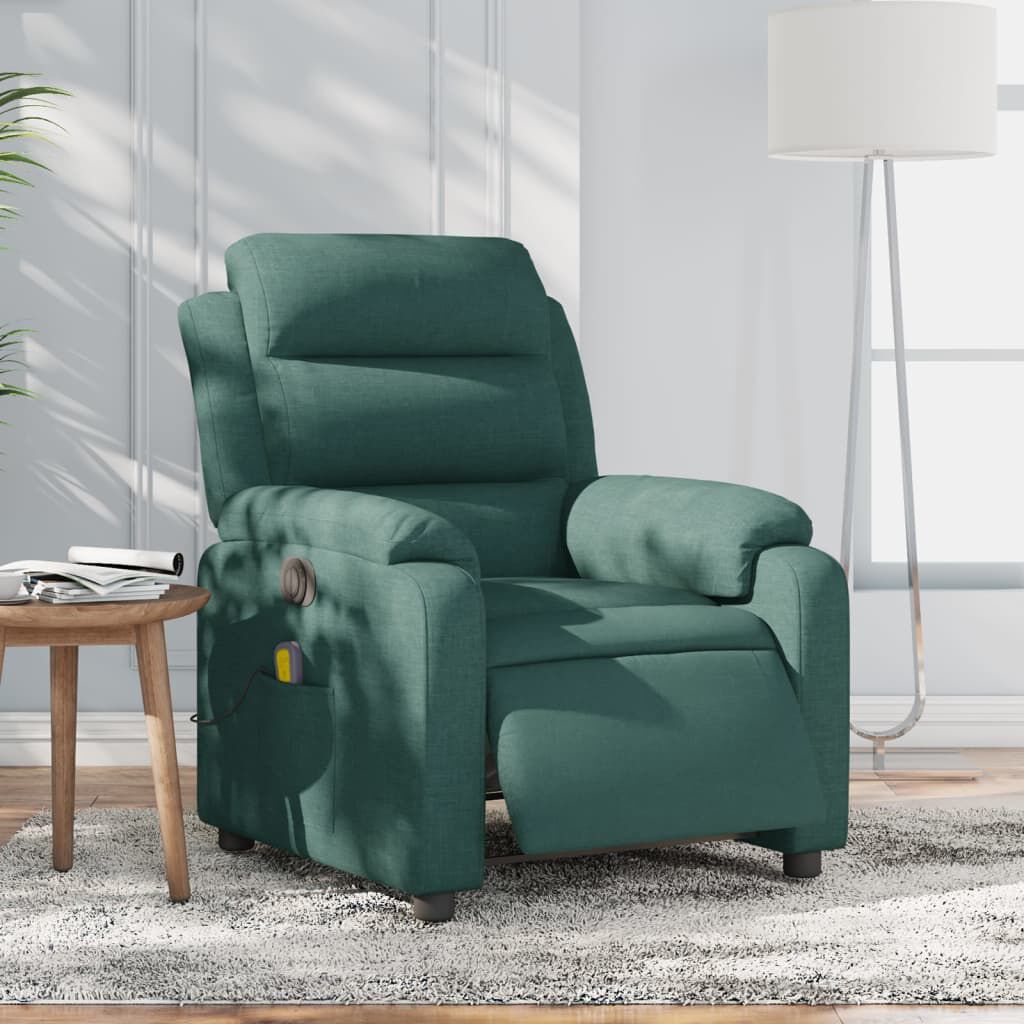 vidaXL Electric Massage Recliner Chair Dark Green Fabric