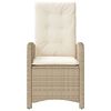 vidaXL Reclining Garden Chair with Cushions Beige Poly Rattan