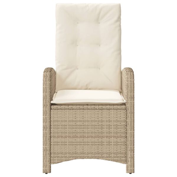 vidaXL Reclining Garden Chair with Cushions Beige Poly Rattan