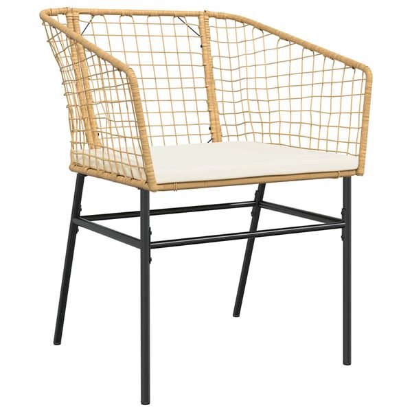 vidaXL 3 Piece Garden Dining Set with Cushions Brown Poly Rattan Glass