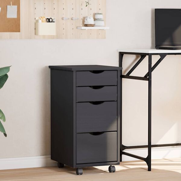 vidaXL Rolling Cabinet with Drawers MOSS Grey Solid Wood Pine