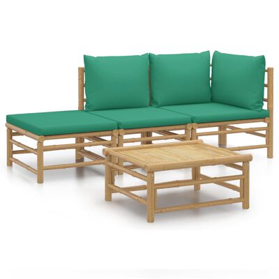 vidaXL 4 Piece Garden Lounge Set with Green Cushions Bamboo