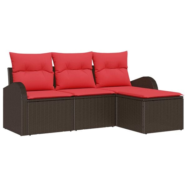 vidaXL Garden Sofa Set with Cushion 4 pcs Brown Poly rattan