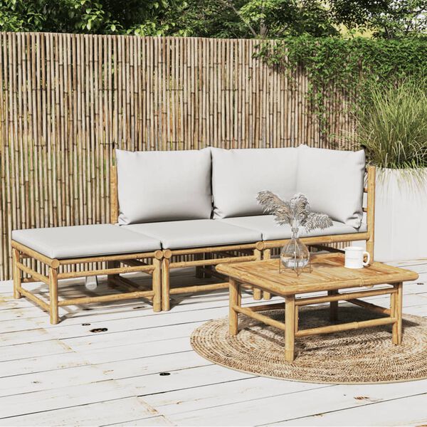 vidaXL 3 Piece Garden Lounge Set with Light Grey Cushions Bamboo