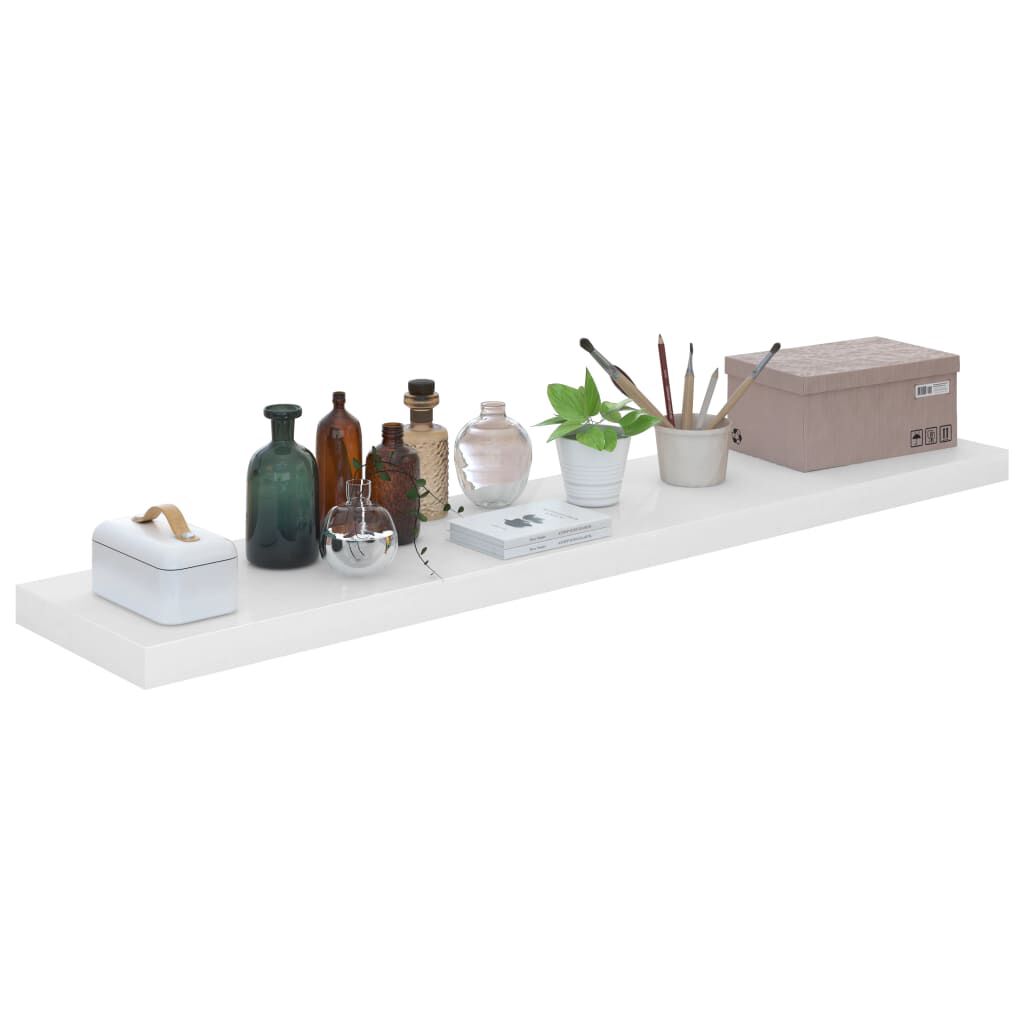 vidaXL Floating Wall Shelves 2 pcs High Gloss White 120x23.5x3.8 cm MDF