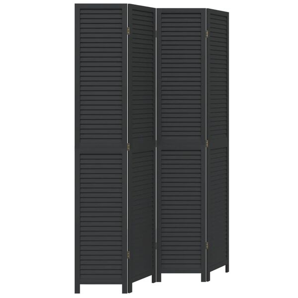 vidaXL Room Divider&nbsp;4 Panels Black Solid Wood Paulownia