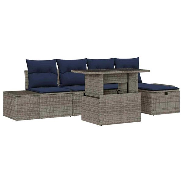 vidaXL Garden Sofa Set with Cushion 6 pcs Grey Poly rattan