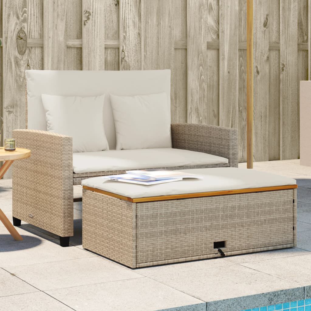 vidaXL Garden Sofa with Cushions 2-Seater Beige Poly Rattan&Acacia Wood