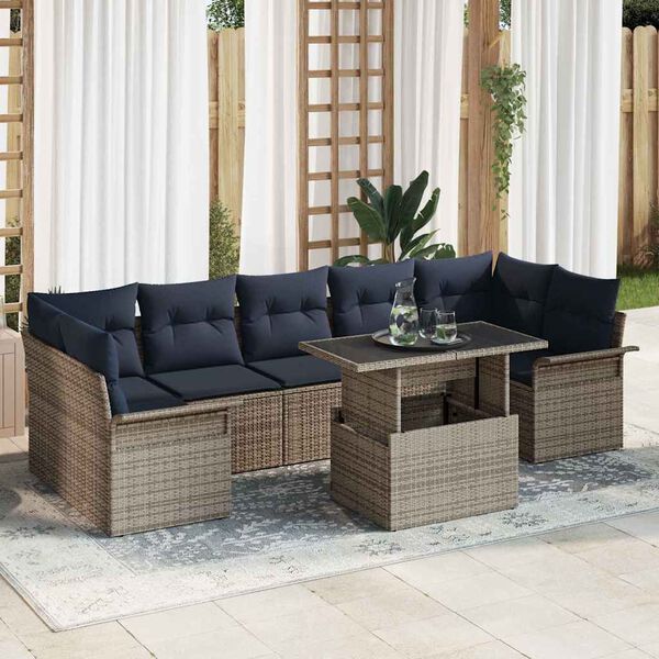 vidaXL Garden Sofa Set with Cushion 8 pcs Grey Poly Rattan